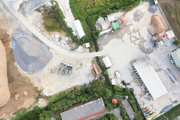 Concrete plant or batching plant in top view. Building and equipment for production ready mix...