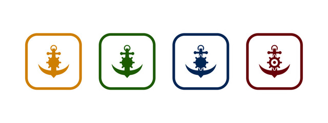 Anchors icons set. Anchor in sea. Nautical symbol with different color design.