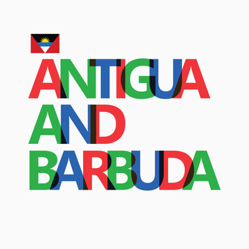 Antigua and Barbuda's colorful typography with its vectorized national flag. Caribbean country typography.