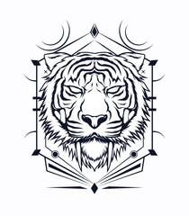 Saber tooth vector artwork in black and white color