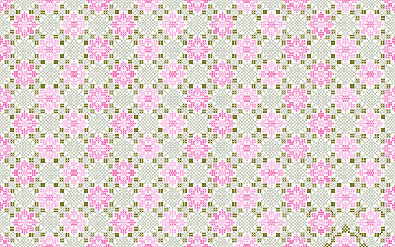 Abstract flower cross stitch natural imitation motif seamless pattern. Pink, dark and light green element, PNG format with transparent background, for fabric textile ladies dress picnic decoration 