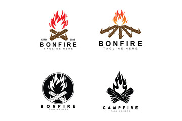 Campfire Logo Design, Camping Vector, Wood Fire And Forest Design