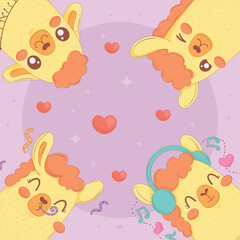 four llamas with hearts