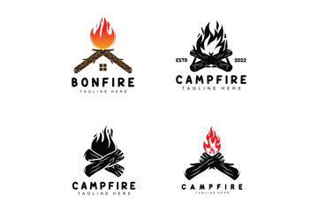 Campfire Logo Design, Camping Vector, Wood Fire And Forest Design