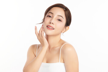 Beautiful young asian woman with clean fresh skin on white background, Face care, Facial treatment, Cosmetology, beauty and spa, Asian women portrait.