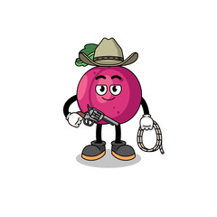 Character mascot of plum fruit as a cowboy