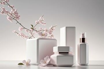 Cosmetic products in white bottles of spring.
