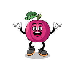 plum fruit cartoon searching with happy gesture