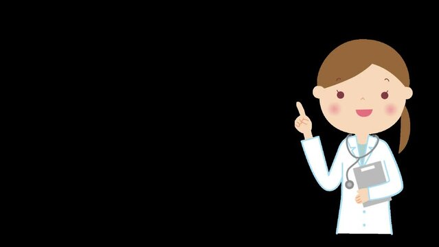 説明する女性医師　背景透過