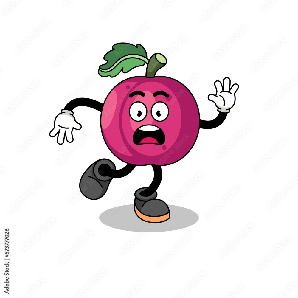 Wall mural slipping plum fruit mascot illustration