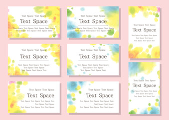 黄色と緑と青の水彩デザインカードセット
