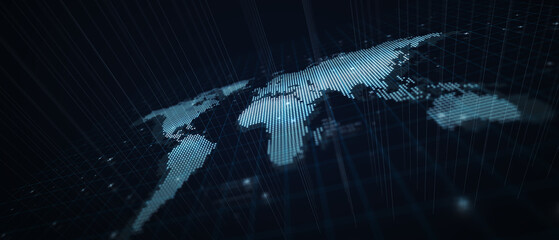 Map of the planet. World map. Global social network. Future. Blue futuristic background with planet Earth. 3d illustration.