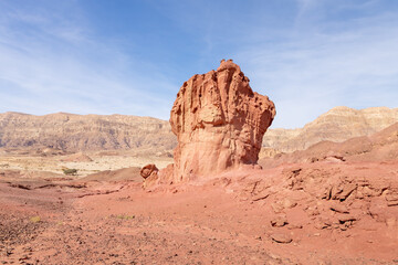 Fototapeta na wymiar Mushroom rock, a rock formed by the erosion of red sandstone in the national park Timna, near the city of Eilat, in southern Israel