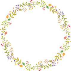 水彩風の植物飾りの円形フレーム