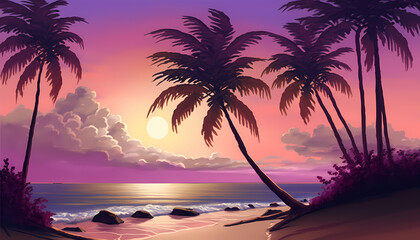 Peaceful beach with palm trees