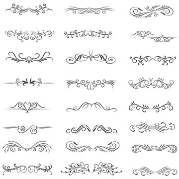 Ornamental Rule Lines in Different Design, Decorative dividers, Swirl elements, Vector graphic elements for design vector elements