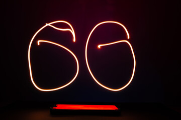 Abstract red lines long exposure light shape of 6G. Network internet mobile wireless Innovations in...