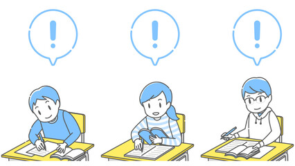 「わかった！」3人の子供とふきだし（ふきだしは未アウトライン化で加工可）