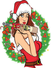 santa girl with christmas tree