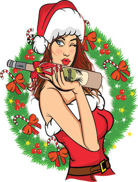 santa girl with christmas tree
