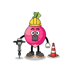 Character cartoon of radish working on road construction
