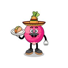 Character cartoon of radish as a mexican chef