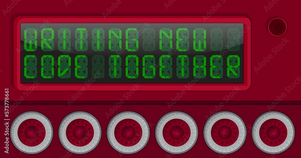 Poster writing new code together text on a digital led panel. announcement message with light equipment.