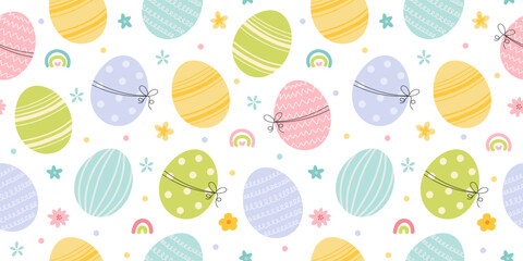Cute seamless pattern with easter coloured eggs