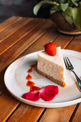 Beautuful Breakfast at the Coffee Shop with Crossant and Cheescake