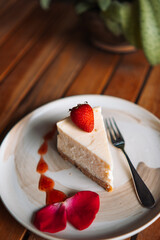 Beautuful Breakfast at the Coffee Shop with Crossant and Cheescake