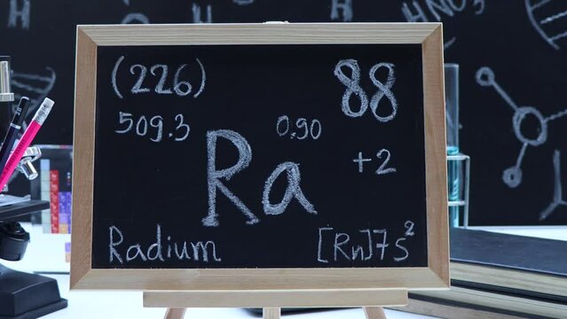 radium and symbol structural formula chemical on the blackboard, Chemistry in the classroom