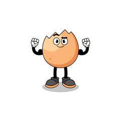 Mascot cartoon of cracked egg posing with muscle