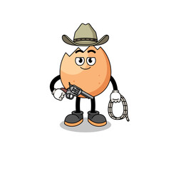 Character mascot of cracked egg as a cowboy