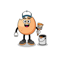 Character mascot of cracked egg as a painter