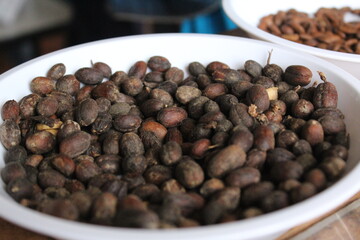 North Sumatra organic coffee harvest. 