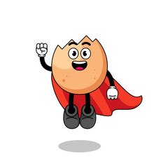 cracked egg cartoon with flying superhero