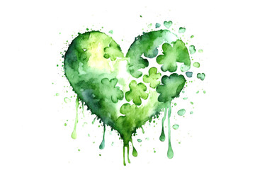 Abstract green watercolor heart. Concept of spring and love for nature.