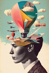 Brainstorm whit new creative ideas, art collage illustration, GENERATIVE AI