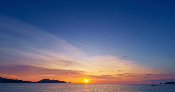 4K Time lapse of Majestic sunset or sunrise landscape Amazing light of nature cloudscape sky and Clouds moving away rolling colorful dark sunset clouds Footage timelapse.Nature environment background