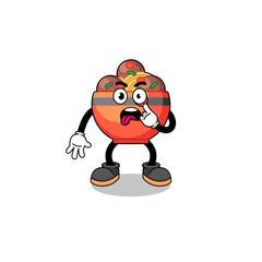 Character Illustration of meatball bowl with tongue sticking out