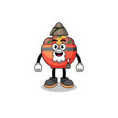 Character cartoon of meatball bowl as a veteran