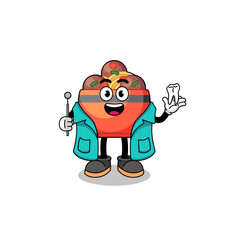 Illustration of meatball bowl mascot as a dentist