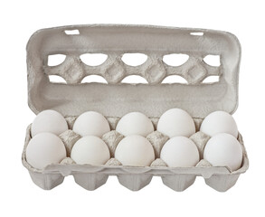 Carton box with white eggs isolated. png transparent