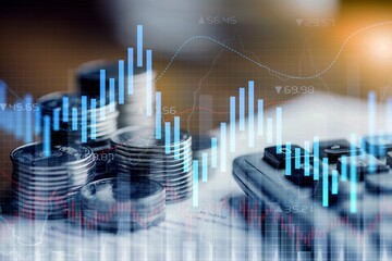Set of coin and financial graph for economic concept
