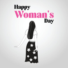 Happy woman's day social media post black and white vector