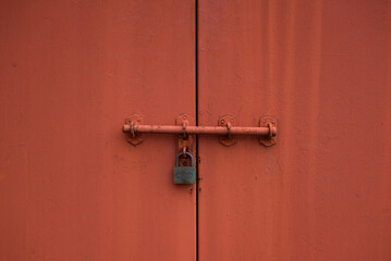 old red door with lock, rust, vintage, padlock