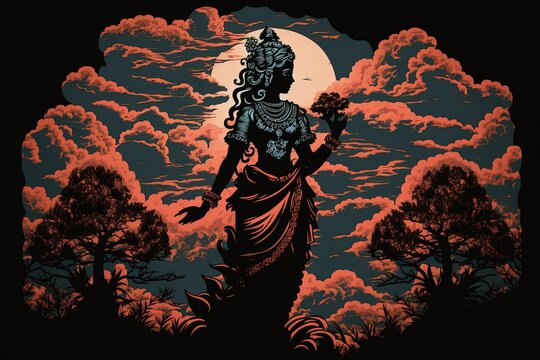 Manasa Devi, a Hindu deity, in her natural setting. Generative AI