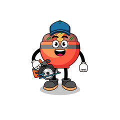 Cartoon Illustration of meatball bowl as a woodworker