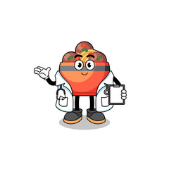 Cartoon mascot of meatball bowl doctor