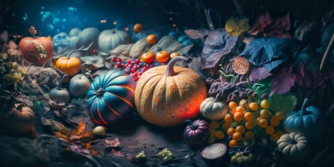 Obraz na płótnie Canvas Surreal Autumn Harvest Background - Mood Lighting - Generative AI